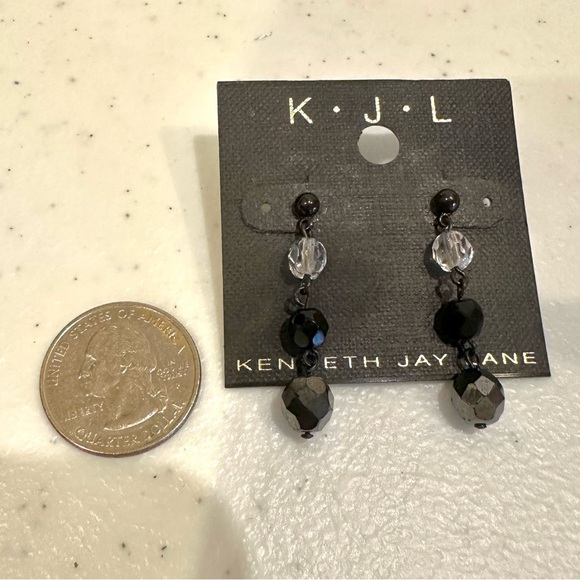 NWT Kenneth Jay Lane Earrings- black and clear glass faceted beads - Picture 5 of 6